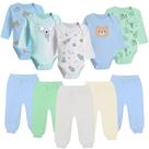 Kit 10 Peças Body Longo Estampado e Mijão Liso Roupa de Bebê
