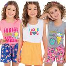 Kit 10 Peças de Roupa Infantil Menina Verão 5 Camisetas + 5 Shorts