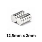 Kit 10 Peças Imã Neodímio Disco Magnético N35 12,5 x 2 mm Super Forte Potente Redondo