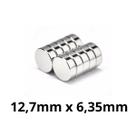 Kit 10 Peças Imã Neodímio Disco Magnético N35 12,7 x 6,35 mm Super Forte Potente Redondo
