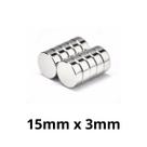 Kit 10 Peças Imã Neodímio Disco Magnético N35 15 x 3 mm Super Forte Potente Redondo