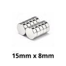Kit 10 Peças Imã Neodímio Disco Magnético N35 15 x 8 mm Super Forte Potente Redondo