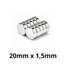 Kit 10 Peças Imã Neodímio Disco Magnético N35 20 x 1,5 mm Super Forte Potente Redondo