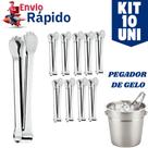 Kit 10 Pegador Pegadores Aço Inox de Gelo 18.5x2.5cm Multiuso Carnes Petisco Gelo Drinks Kit 10 Pegador Pegadores Aço Inox de Gelo 18.5x2.5cm Multiuso Carnes Petisco Gelo Drinks