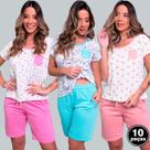 Kit 10 Pijamas Malha Estampado Feminino Manga Curta Dormir Kit 10 Pijamas Malha Estampado Feminino Manga Curta Dormir