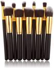 Kit 10 Pinceis Para Maquiagem Kabuki Preto Com Dourado