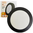Kit 10 Plafon Redondo Sobrepor 12w Preto Branco Quente 3000K