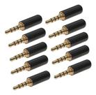 Kit 10 Plug Conector P2 Macho Stereo Metálico Preto Luminos