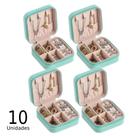 Kit 10 Porta Jóias Estojo Portátil Luxo Compacto Quadrado Viagem Couro Brinco Bijuteria
