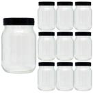 Kit 10 Pote de Vidro 267ml Com Tampa Plástica Preta Para Tempero