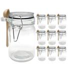 Kit 10 Pote Hermético De Vidro Com Trava e Colher de Bambu Redondo 280ml