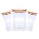 Kit 10 Pote Mantimento Vidro Borossilicato Hermético Tampa Bambu Tempero 600ml