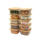 kit 10 potes de vidro 550ml com tampa de bambu hermético quadrados - Tud