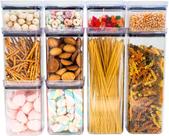 Kit 10 Potes Herméticos Acrílico Quadrado Empilháveis, Tampa de Vedação Silicone, Porta Alimentos e Mantimentos, Armário