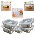 Kit 10 Potes Herméticos de Vidro Quadrado Armazenar Conservar Transportar Alimentos com Segurança Praticidade Geladeira Freezer Marmita Cozinha 800 ml