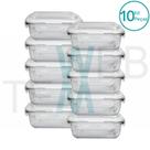 Kit 10 Potes Herméticos Marmita de Vidro Retangular 640ml Tampa BPA Free: Armazenar Alimento e Organização de Casa com Sustentabilidade e Praticidade