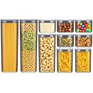Kit 10 Potes Organizadores Herméticos com Tampa para Cozinha Armário Despensa Grãos Massas Temperos Alimentos Material Resistente Transparente Durável