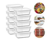 Kit 10 Potes para Marmita de Vidro com Vedação Hermética e 4 travas 650ml - Flux
