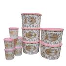 Kit 10 Potes Plásticos Porta Mantimentos Decorados Estampa Floral Organizadores Cozinha