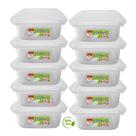 Kit 10 Potes Quadrados 850ml Tampa com Trava