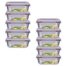 Kit 10 Potes Retangular 4 Travas Marmita Canelado 640ml