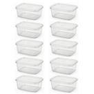 Kit 10 Potes Retangulares 520ml Transparente com Tampa BPA FREE