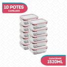 Kit 10 Potes Vidro Hermético Canelado Marmita Fitness 1520ml