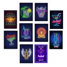 Kit 10 Quadros Cerveja Drinks Bar Boteco Chopp Neon 21x15cm