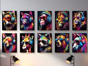 Kit 10 Quadros Gameplay Animais Quarto Streamer Geek 21x15cm
