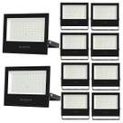 Kit 10 Refletor Holofote de Led Slim 100W Blumenau 6500K Branco Frio Preto Bivolt