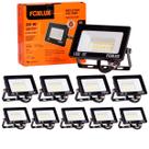 Kit 10 Refletor Led 20W 3000K Preto Bivolt Foxlux