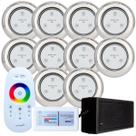 Kit 10 Refletores Led 9w RGB Inox S e Comando para Iluminação Piscina Kit 10 Refletores Led 9w RGB Inox S e Comando para Iluminação Piscina
