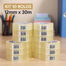 Kit 10 Rolos Fita Adesiva Transparente 12mm x 30m Fita Escolar, Escritório, Papelaria e Uso Geral