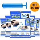 Kit 10 Saco a Vácuo 50x60cm Organizador Hermético para Mala de Viagem Guarda Roupa + Bomba