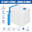 Kit 10 Sacos a Vácuo 50x60cm com Bomba Manual para Organizar Mala de Viagem e Guarda Roupa
