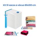 Kit 10 Sacos a Vácuo 80x100 cm com Bomba Manual Inclusa Organizador a Vácuo para Roupas Edredons e Viagem ENGARB
