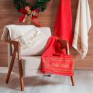 Kit 10 Toalha De Banho Feliz Natal 90% Algodão 400g/m² 68x135cm Bene Casa Vermelho/pérola
