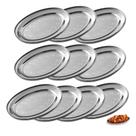 Kit 10 Travessas Oval Inox Bandeja Porção Comida 32x20cm