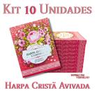 Kit 10 unidades harpa avivada e corinhos brochura pequena letra maior floral rosa