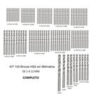 Kit 100 Brocas Aço Rapido 1 mm a 12 mm HSS DIN338