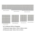 Kit 100 Brocas Aço Rapido 1,6mm(1/16) a 4mm(5/32) HSS DIN338 FERTAK