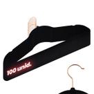 Kit 100 Cabides 45cm Veludo Preto Slim Antideslizante Roupa