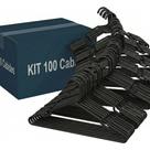 Kit 100 Cabides Plástico Preto Antideslizante Cavado Roupas Adulto