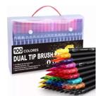Kit 100 canetinhas marcador ponta dupla profissional escola