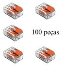 Kit 100 Conectores de Emenda Com Alavanca 221-412 2 Condutores 0,2mm² à 4,0mm² Wago