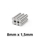 Kit 100 Imã Neodímio Disco Magnético N35 8x1,5 mm Super Forte Potente Redondo