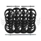 Kit 100 Kg de Anilhas Ferro Fundido + Barras de Supino e Halteres