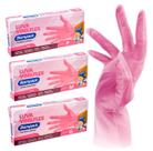Kit 100 Luvas Plásticas VInilflex Rosa Descartável Tam P M G Resistente TPE S/ Pó Elástica Resistente Bompack