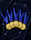 Kit 100 Medalhas, Medalha Honra ao Mérito para Premiação Adesivada, 50mm, com Fita de Cetim Azul