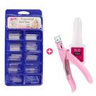 Kit 100 tips curvatura c transparente m&c + alicate e cola